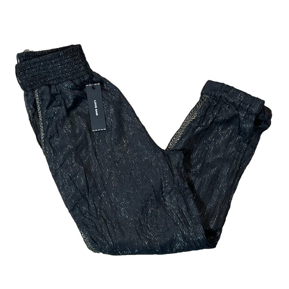Anthropologie Love Sam Metallic Joggers Pull On Black Pants Balloon NWT XS - Picture 2 of 7
